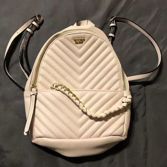 Victoria's Secret Handbags - Victoria's Secret Soft Pink V-Quilt Small City Gold Chain Mini Purse Backpack